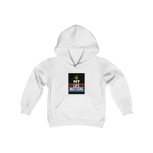 Load image into Gallery viewer, Youth Heavy Blend Hooded Sweatshirt (Black Love Rocks Original Design - My Life)