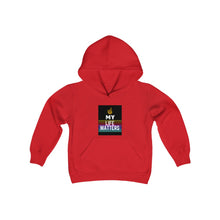 Load image into Gallery viewer, Youth Heavy Blend Hooded Sweatshirt (Black Love Rocks Original Design - My Life)