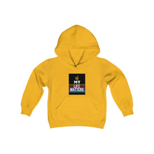 Load image into Gallery viewer, Youth Heavy Blend Hooded Sweatshirt (Black Love Rocks Original Design - My Life)