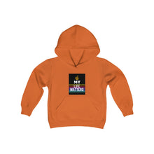 Load image into Gallery viewer, Youth Heavy Blend Hooded Sweatshirt (Black Love Rocks Original Design - My Life)