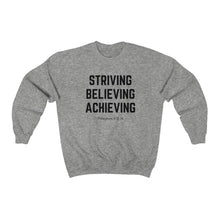 Load image into Gallery viewer, Unisex Heavy Blend™ Crewneck Sweatshirt (Black Love Rocks Official - Strive Believe Achieve)