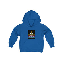 Load image into Gallery viewer, Youth Heavy Blend Hooded Sweatshirt (Black Love Rocks Original Design - My Life)