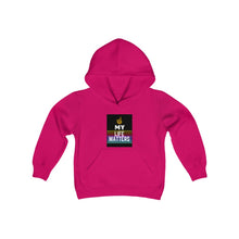 Load image into Gallery viewer, Youth Heavy Blend Hooded Sweatshirt (Black Love Rocks Original Design - My Life)