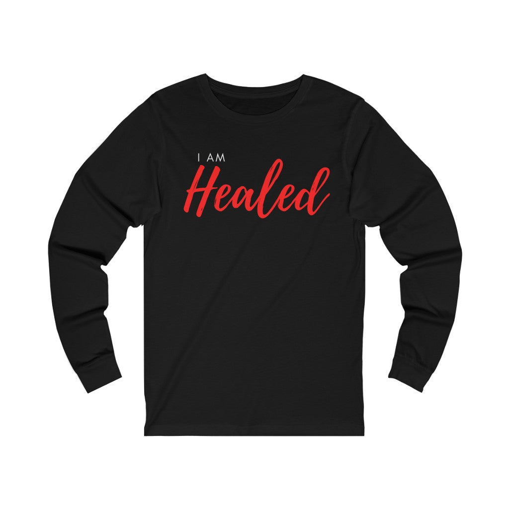 Unisex Jersey Long Sleeve Tee (Black Love Rocks Official - I AM HEALED)