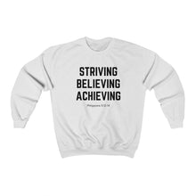 Load image into Gallery viewer, Unisex Heavy Blend™ Crewneck Sweatshirt (Black Love Rocks Official - Strive Believe Achieve)
