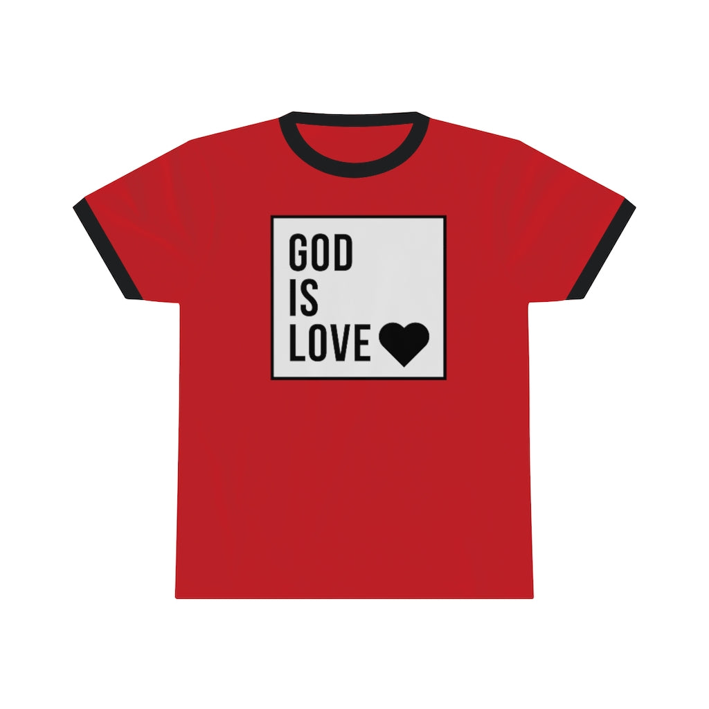 Unisex Ringer Tee (Black Love Rocks Original Design - God Is)