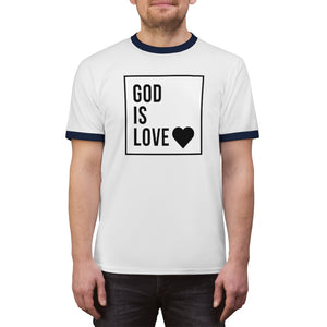 Unisex Ringer Tee (Black Love Rocks Original Design - God Is)