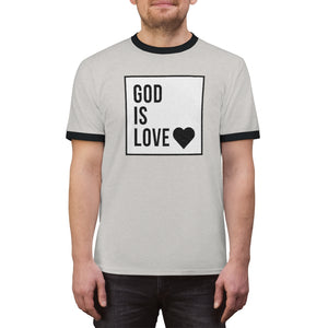 Unisex Ringer Tee (Black Love Rocks Original Design - God Is)